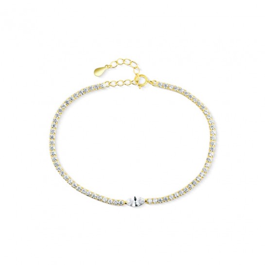 Bransoletka srebrna 925 pozłacana - bogato zdobiona cyrkoniami