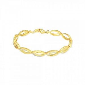 Bransoletka srebrna 925 pozłacana - ruchome owalne ogniwa z cyrkoniami