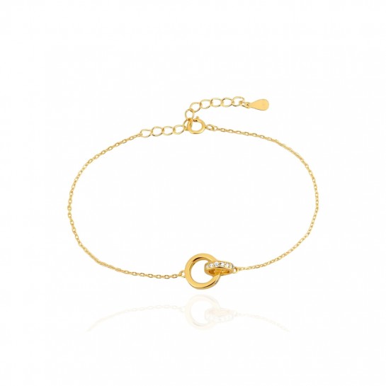 Bransoletka srebrna 925 pozłacana - splątane okręgi z cyrkoniami