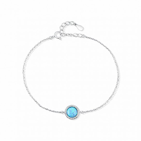 Bransoletka srebrna 925 z błękitnym opalem i cyrkoniami