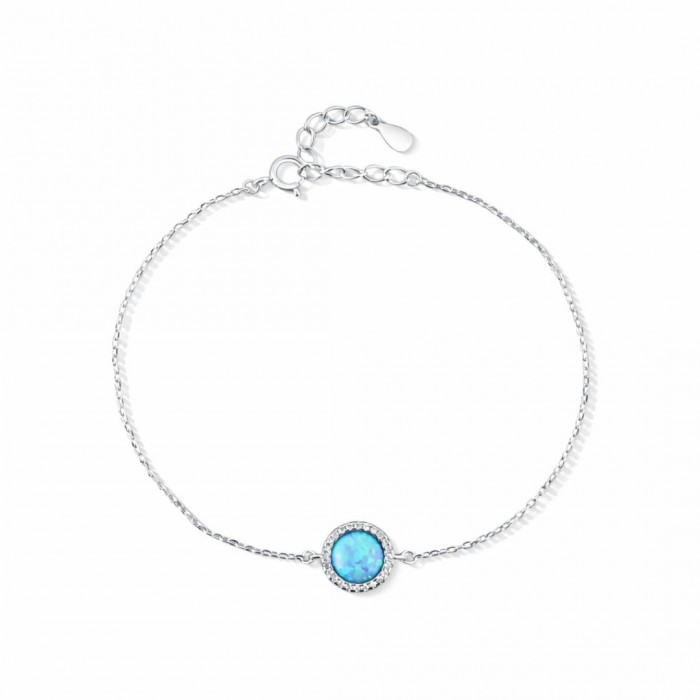 Bransoletka srebrna 925 z błękitnym opalem i cyrkoniami