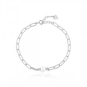 Bransoletka srebrna - biała perła z ogniwami