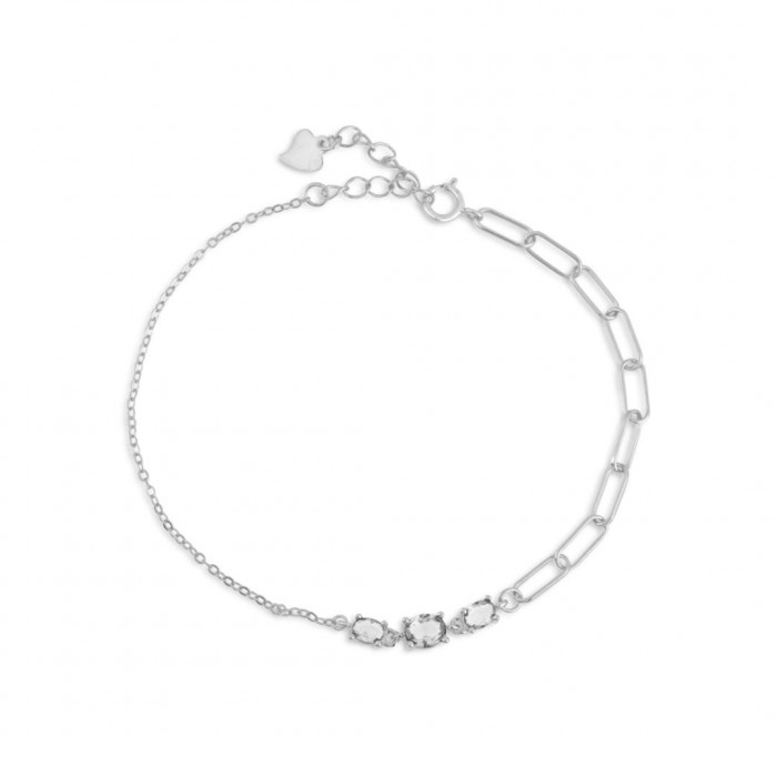 Bransoletka srebrna - ogniwa z trzema cyrkoniami