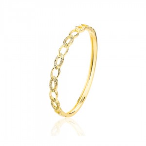 Bransoletka srebrna pozłacana bangle zdobiona cyrkoniami