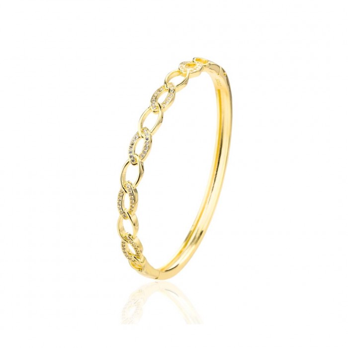 Bransoletka srebrna pozłacana bangle zdobiona cyrkoniami Bransoletka srebrna pozłacana bangle zdobiona cyrkoniami