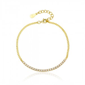 Bransoletka srebrna pozłacana - delikatna kostka z cyrkoniami