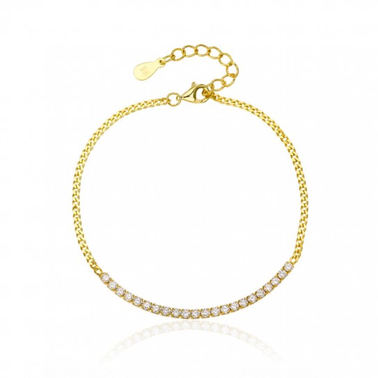 Bransoletka srebrna pozłacana - delikatna kostka z cyrkoniami