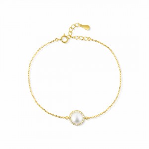 Bransoletka srebrna pozłacana - naturalna perła z cyrkoniami 