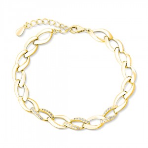 Bransoletka srebrna pozłacana - ogniwa z cyrkoniami