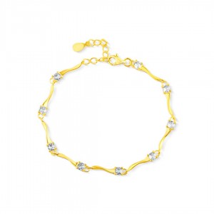 Bransoletka srebrna pozłacana - podłużne elementy z cyrkoniami