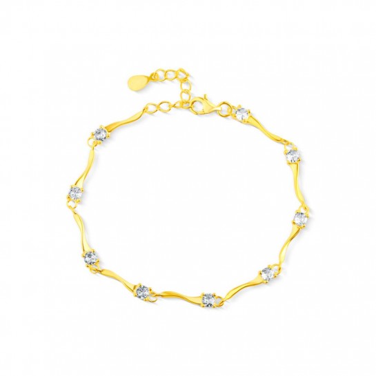 Bransoletka srebrna pozłacana - podłużne elementy z cyrkoniami