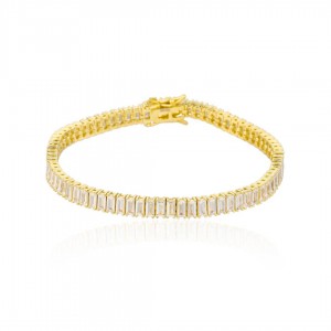 Bransoletka srebrna pozłacana tenisowa cyrkonie baguette