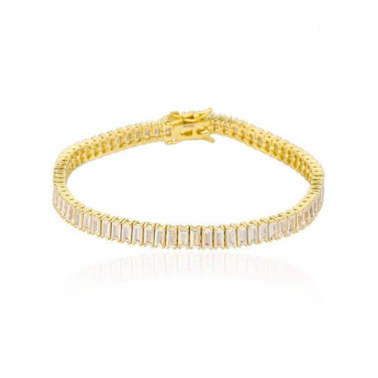 Bransoletka srebrna pozłacana tenisowa cyrkonie baguette