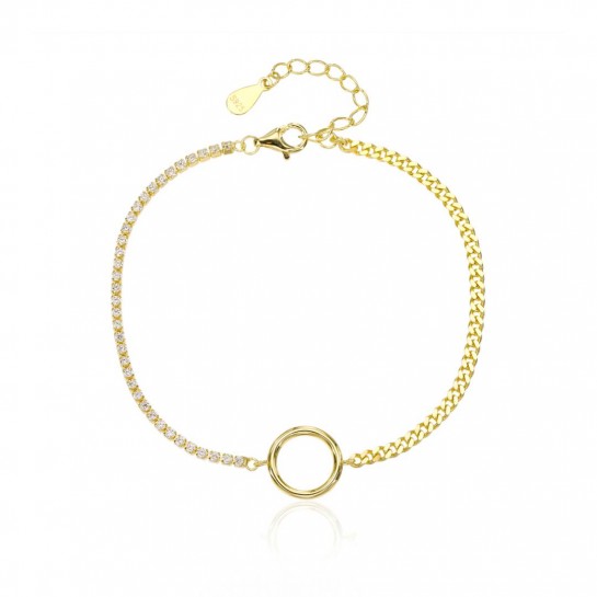 Bransoletka srebrna pozłacana z cyrkoniami i kółeczkiem