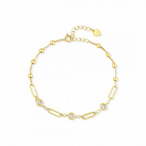 Bransoletka srebrna pozłacana z cyrkoniami i kuleczkami