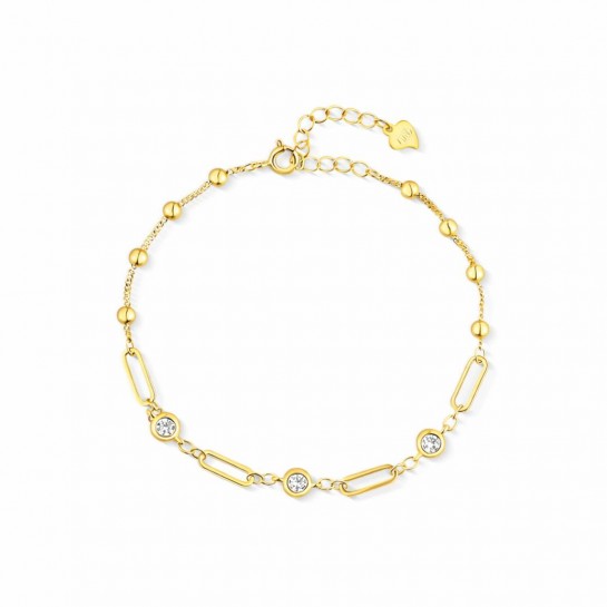 Bransoletka srebrna pozłacana z cyrkoniami i kuleczkami