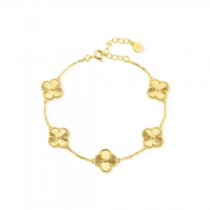 Bransoletka srebrna pozłacana z frezowanymi koniczynami