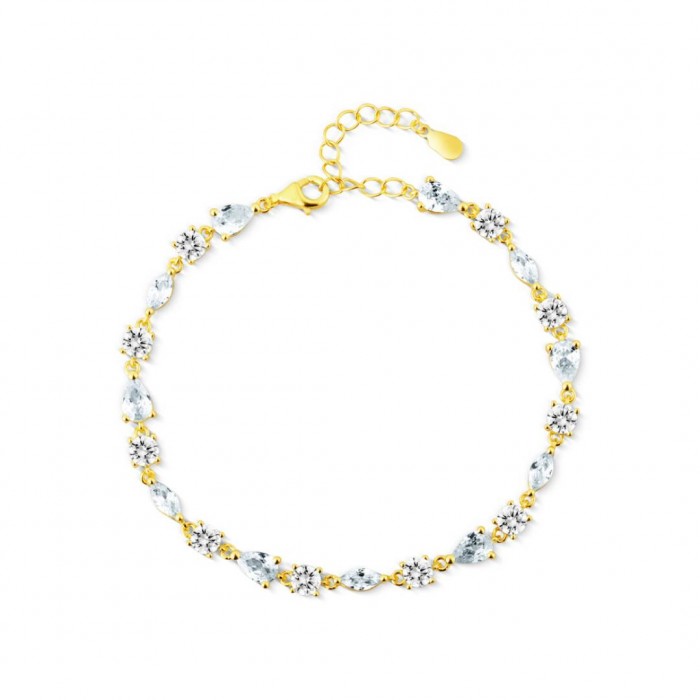 Bransoletka srebrna pozłacana zdobiona cyrkoniami