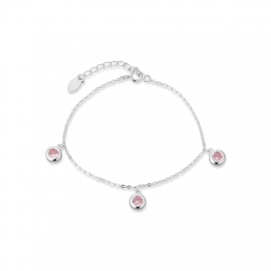 Bransoletka srebrna pr. 925 z okrągłymi różowymi cyrkoniami