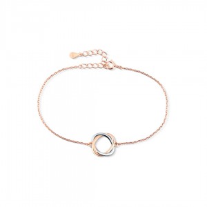 Bransoletka srebrna rose gold z okrągłą dwukolorową zawieszką