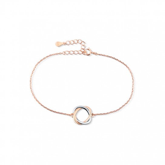 Bransoletka srebrna rose gold z okrągłą dwukolorową zawieszką