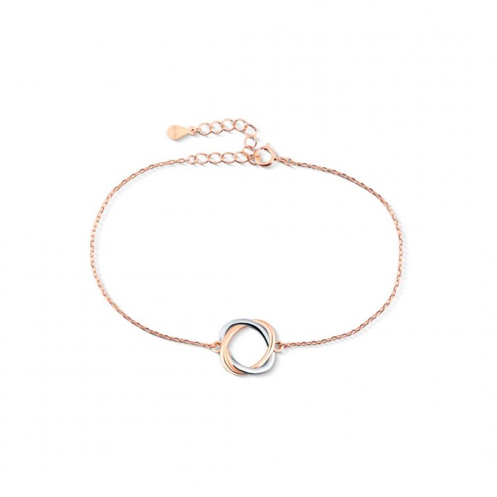 Bransoletka srebrna rose gold z okrągłą dwukolorową zawieszką