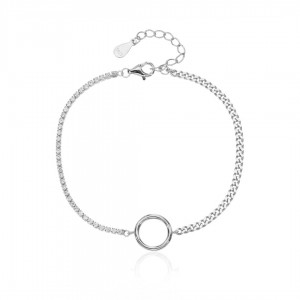 Bransoletka srebrna z cyrkoniami i kółeczkiem