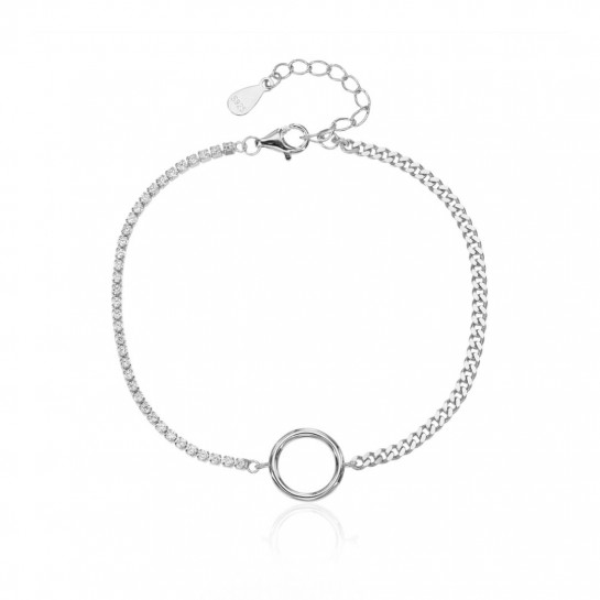 Bransoletka srebrna z cyrkoniami i kółeczkiem