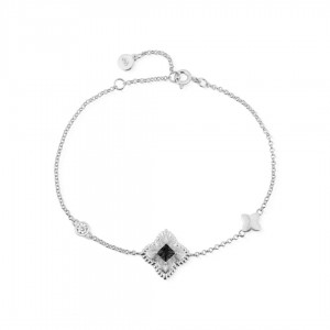 Bransoletka srebrna z czarną cyrkonią w ozdobnym rombie