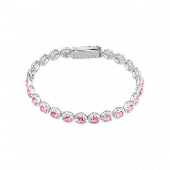 Bransoletka srebrna z okrągłymi różowymi cyrkoniami