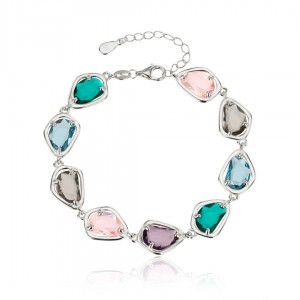 Bransoletka srebrna z wielobarwnymi cyrkoniami