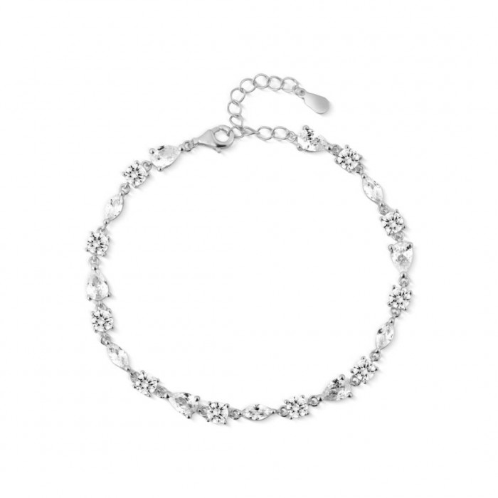 Bransoletka srebrna zdobiona białymi cyrkoniami