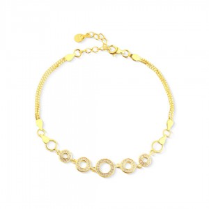 Bransoletka srebrna złocona - okrągłe ogniwa z cyrkoniami