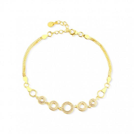 Bransoletka srebrna złocona - okrągłe ogniwa z cyrkoniami