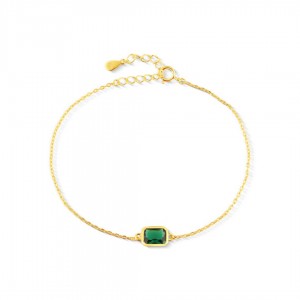 Bransoletka srebrna złocona z zieloną prostokątną cyrkonią