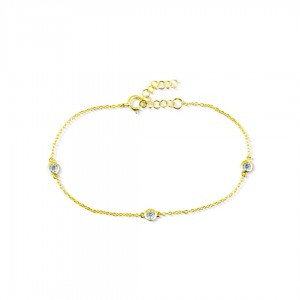 Bransoletka srebro pozłacane z trzema małymi cyrkoniami