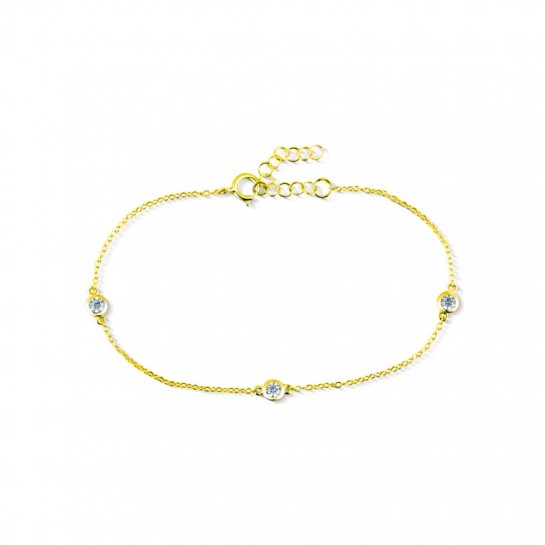 Bransoletka srebro pozłacane z trzema małymi cyrkoniami