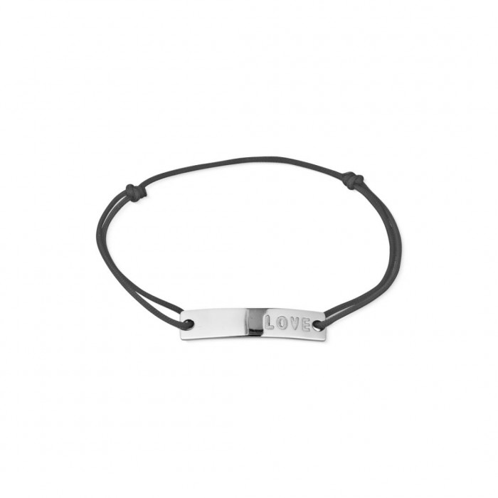 Bransoletka sznurkowa srebrna 925 blaszka LOVE czarna regulowana