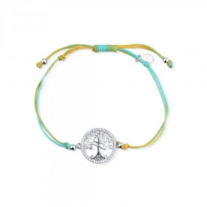 Bransoletka sznurkowa srebrna 925 drzewko życia kolorowa cyrkonie 