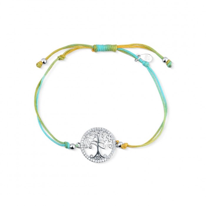 Bransoletka sznurkowa srebrna 925 drzewko życia kolorowa cyrkonie 