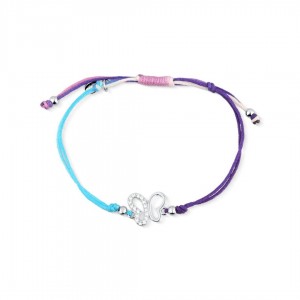 Bransoletka sznurkowa srebrna 925 motyl cyrkonie kolorowa 