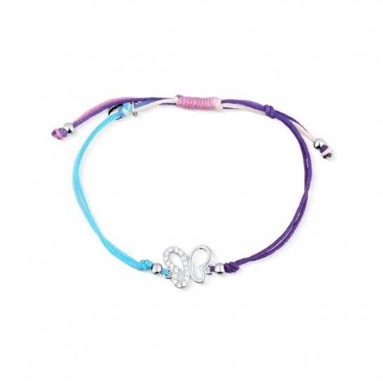 Bransoletka sznurkowa srebrna 925 motyl cyrkonie kolorowa 