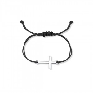 Bransoletka sznurkowa srebrna - krzyż gładki
