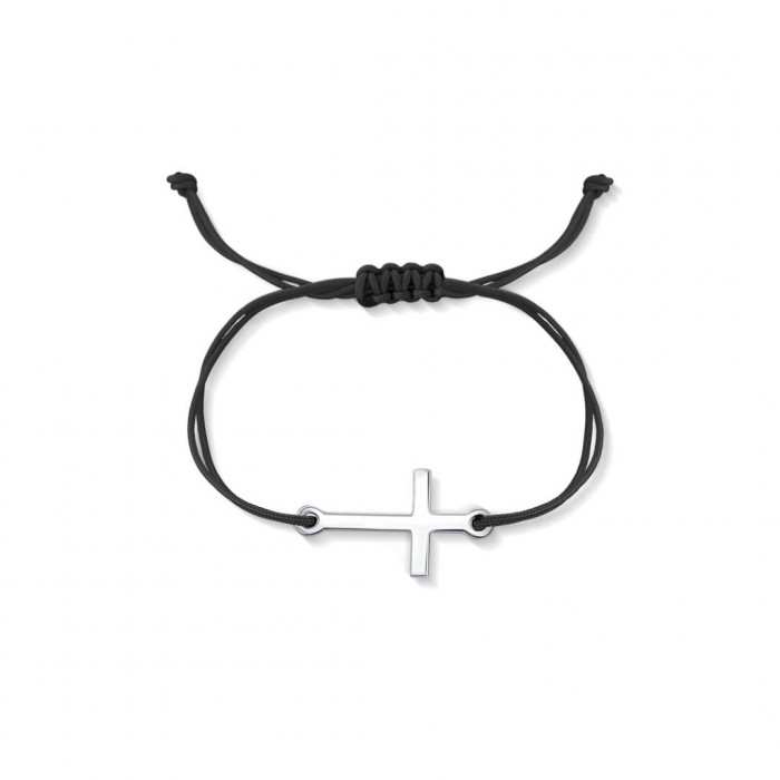 Bransoletka sznurkowa srebrna - krzyż gładki