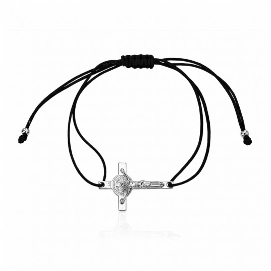 Bransoletka sznurkowa srebrna - krzyż