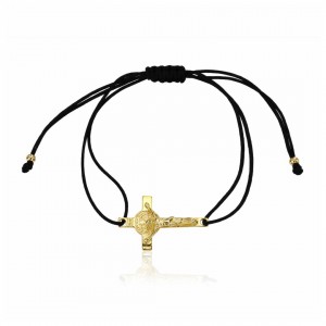 Bransoletka sznurkowa srebro pozłacane - krzyż
