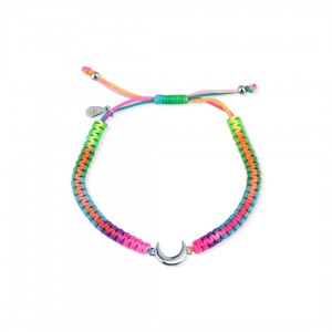 Bransoletka sznurkowa ze srebrnymi elementami - półksiężyc