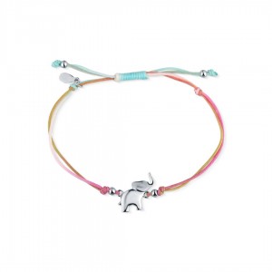 Bransoletka sznurkowa ze srebrnymi elementami - słonik