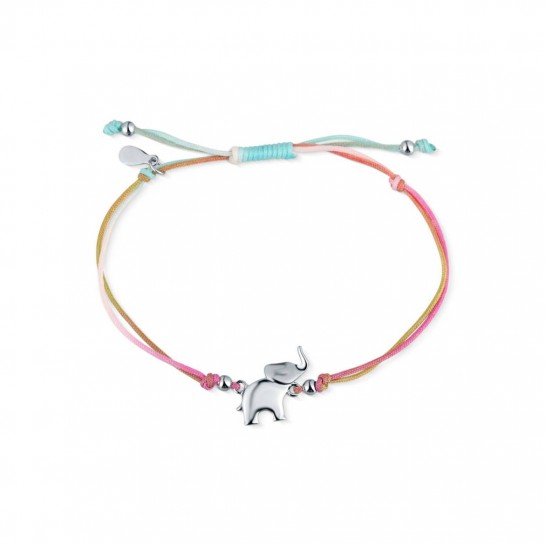 Bransoletka sznurkowa ze srebrnymi elementami - słonik