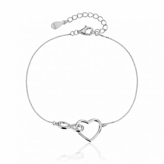 Srebrna bransoletka 925 nieskończoność z sercem